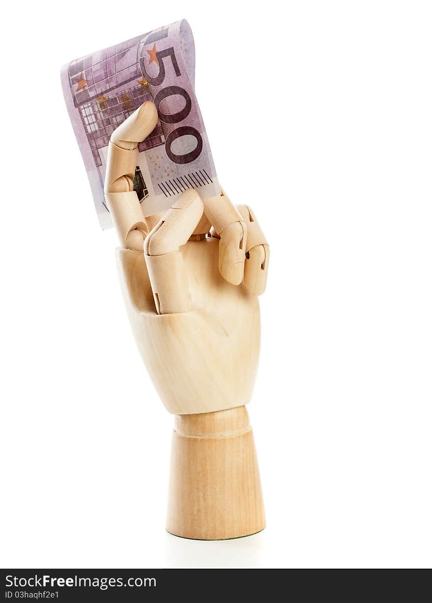 A wooden hand with 500 euro