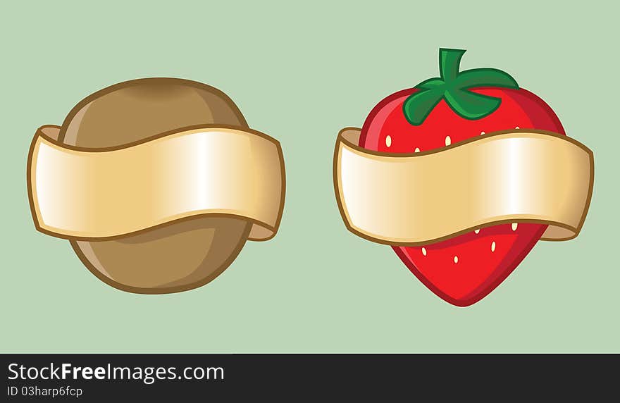 An image of fruit (kiwi, strawberry) covered with editable banner. An image of fruit (kiwi, strawberry) covered with editable banner