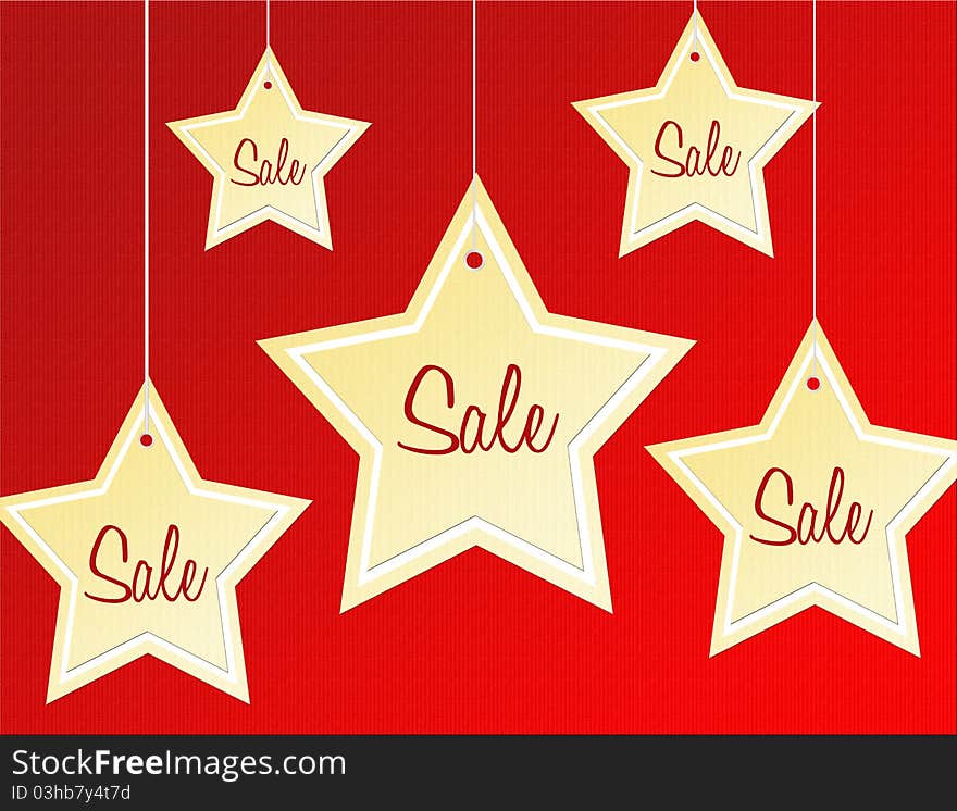 Stars label sale over red texture background. Illustration