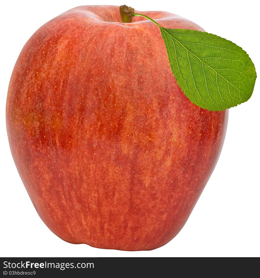 Apple with green leaf isolated on the white background. Apple with green leaf isolated on the white background