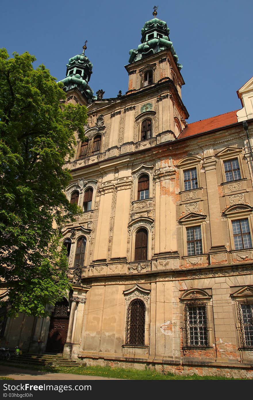 Baroque architecture, cistercian monastery in central europe, baroque monastery towers. Baroque architecture, cistercian monastery in central europe, baroque monastery towers