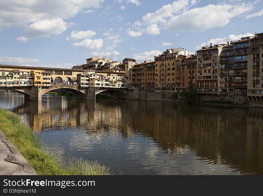 Bridge and buildings by the Arno River, Florence, Italy. Bridge and buildings by the Arno River, Florence, Italy