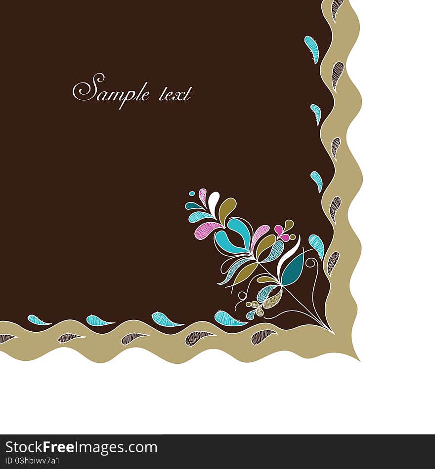 Decorative embroidery corner on brown background