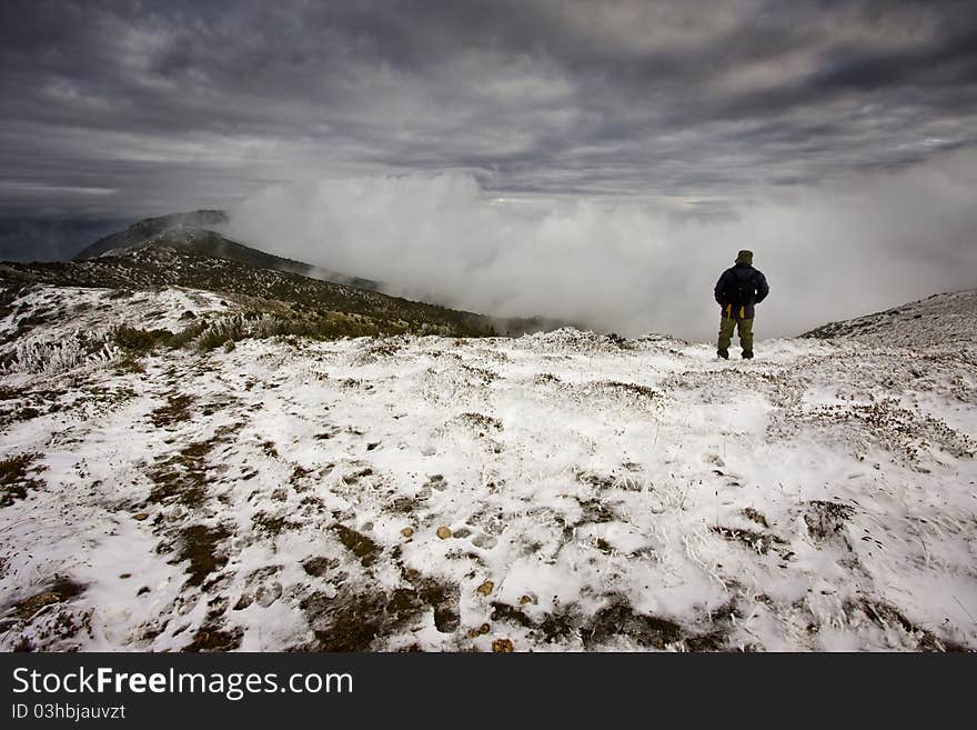 Step with snow and fog. Step with snow and fog