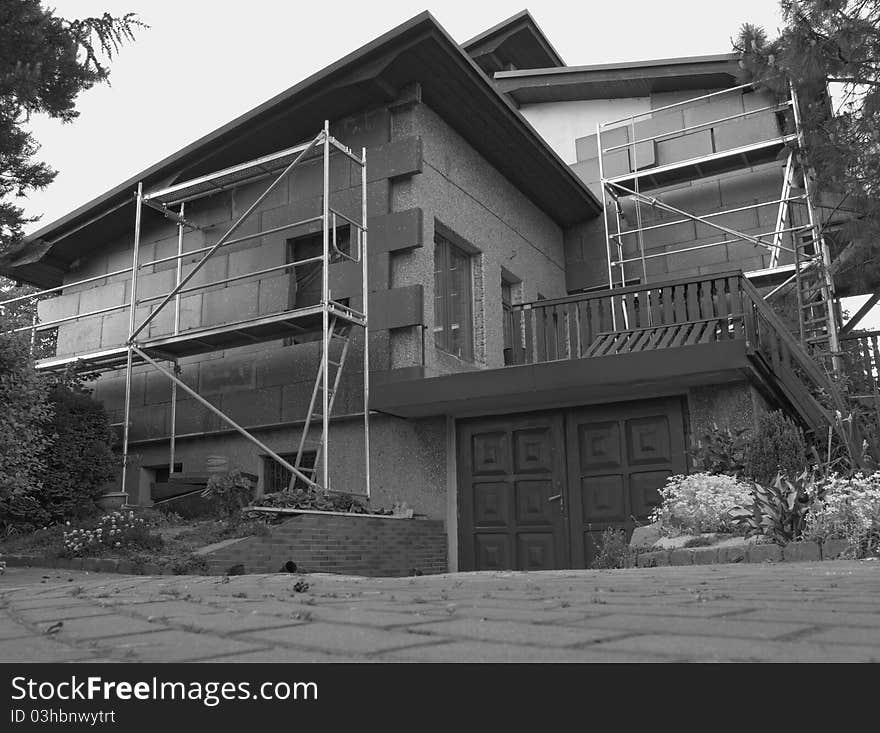 Thermal insulation of bulding by styrofoam in black and white