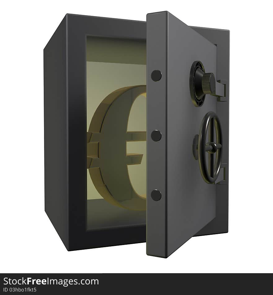 3d Opened safe with gold euro