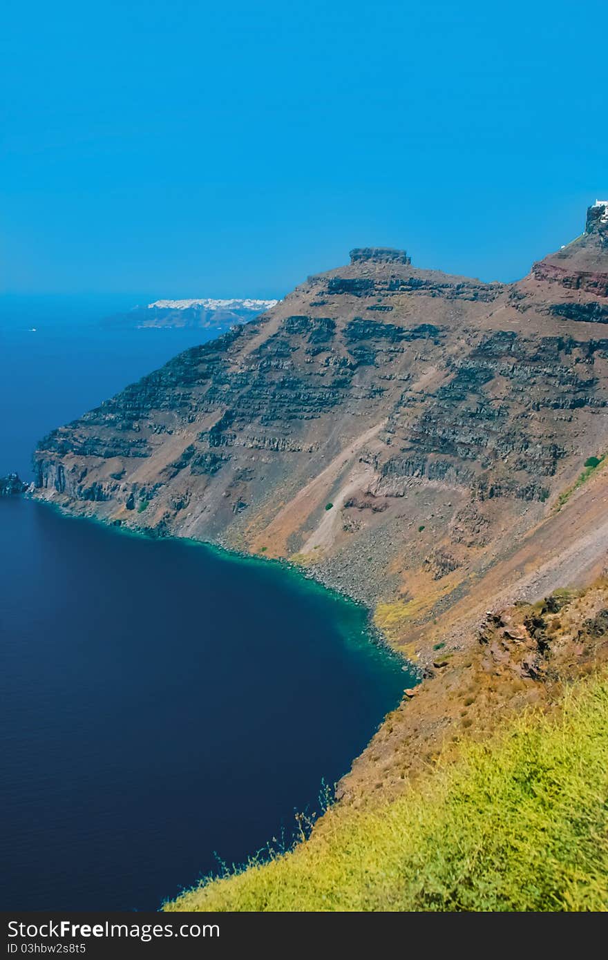 View of harbor on island of Santorini, Greece