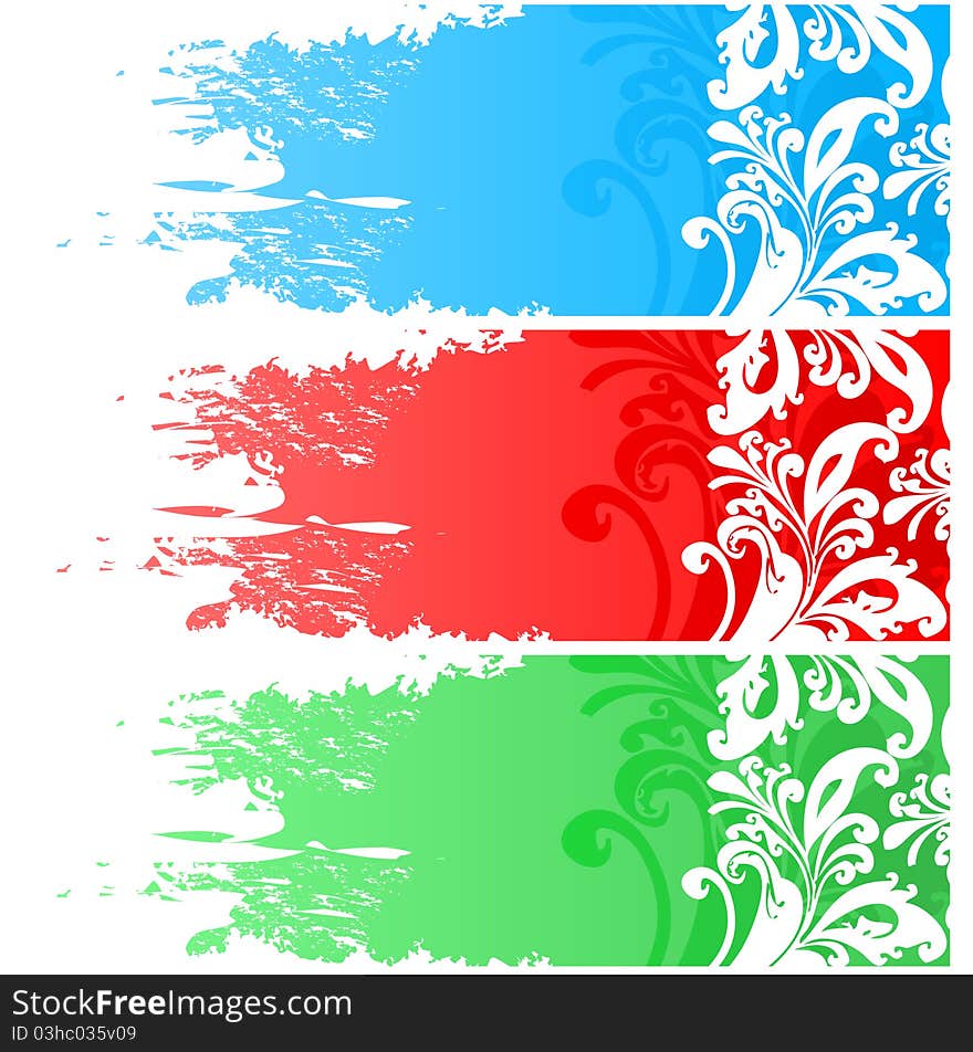 Three floral horizontal banners with white floral pattern. Three floral horizontal banners with white floral pattern