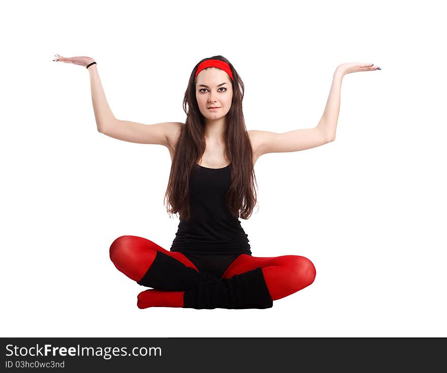 Women in yoga style on the white background.