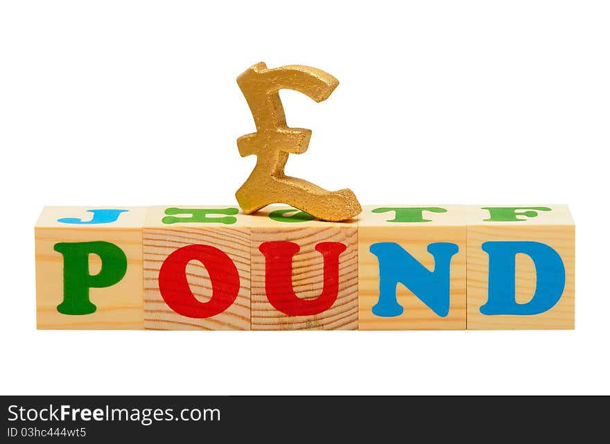 Alphabet wood blocks forming the word pound isolated on a white background. Alphabet wood blocks forming the word pound isolated on a white background