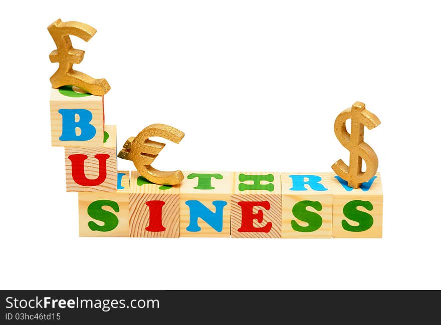 Alphabet wood blocks forming the word Business isolated on a white background. Alphabet wood blocks forming the word Business isolated on a white background