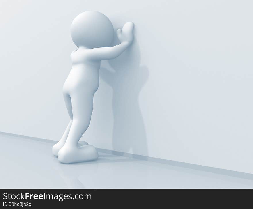 3d man leaning against wall - render illustration. 3d man leaning against wall - render illustration