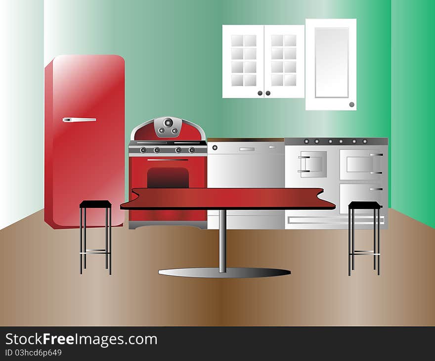 Modern kitchen interior ,  illustration