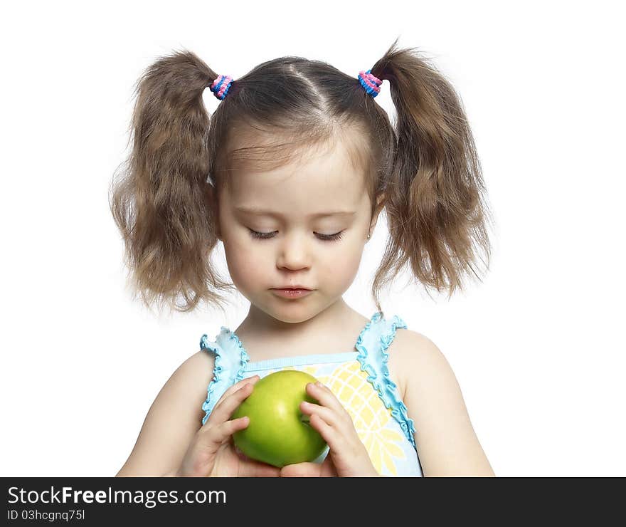 The Girl With An Apple.Isolated