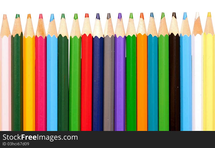 Various colour pencils isolated on the white