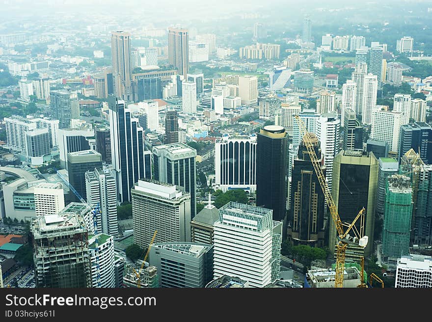 Aeial view of Kuala Lumpur from Petronas Twin Tower at sunset