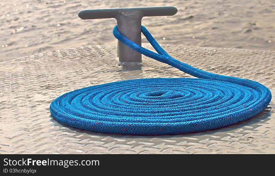 Blue rope on the boat