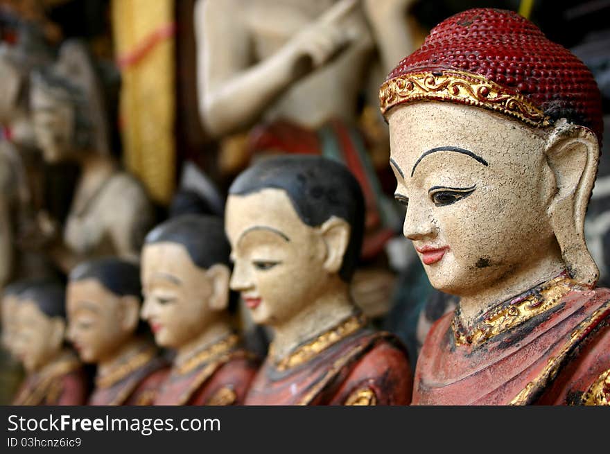 Colorful wooden crafted monk dolls in Thailand. Colorful wooden crafted monk dolls in Thailand