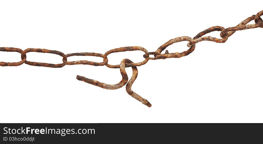 Very old rusty chain isolated on a white background