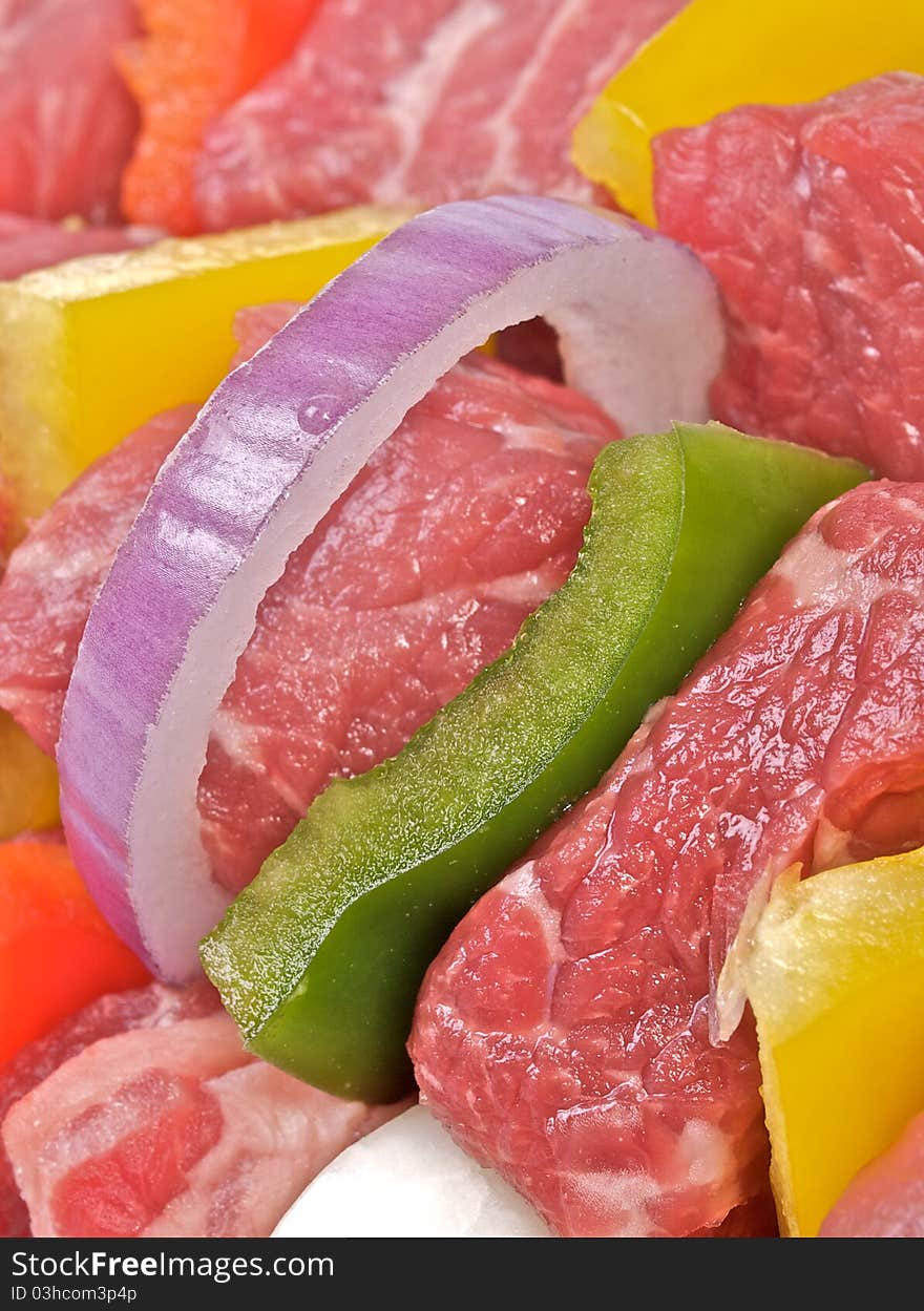 Beef kebabs with onions and bell peppers