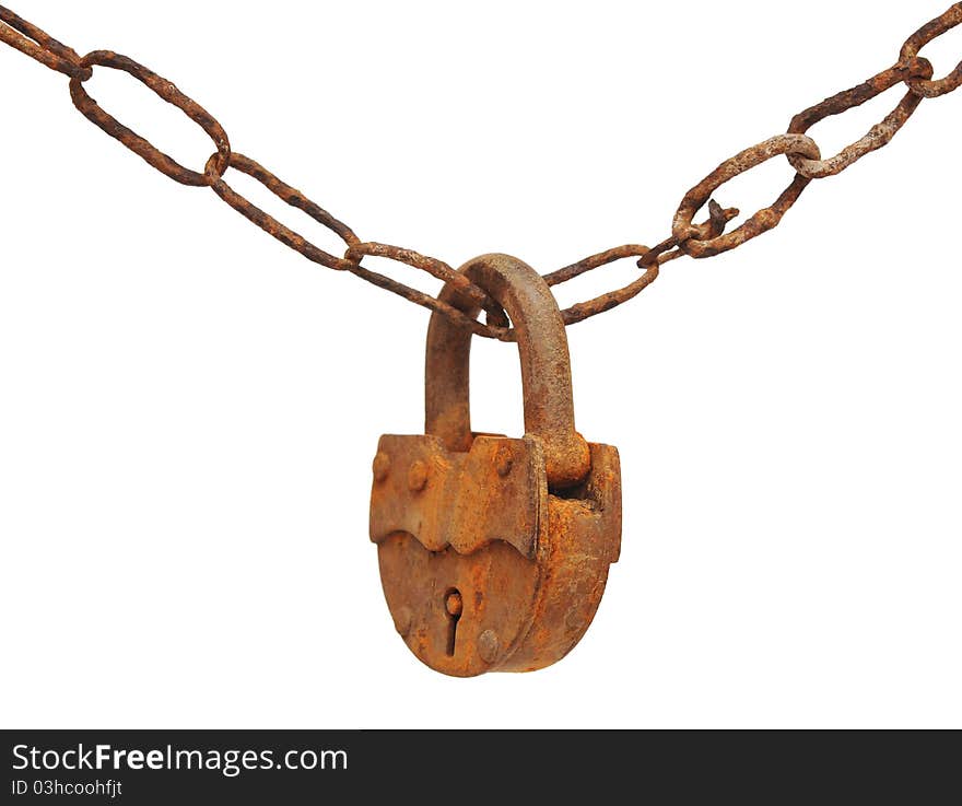 Vintage padlock on very old chain