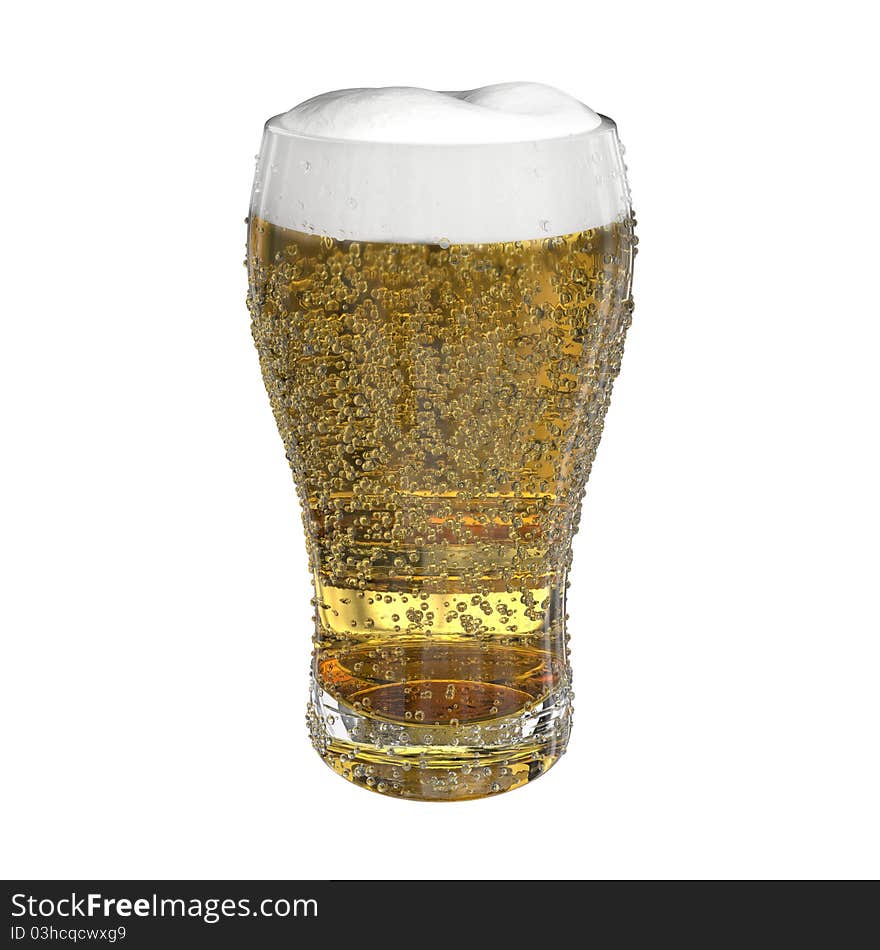 Very high resolution 3d rendering of a glass of fresh beer.