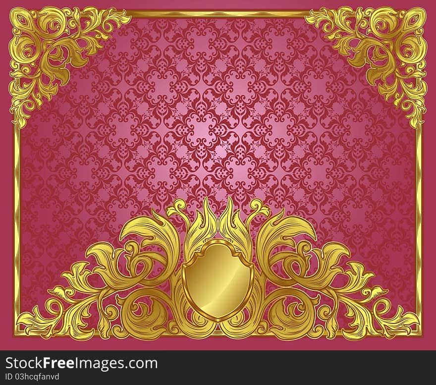 Red vintage background with golden elements, all elements are grouped