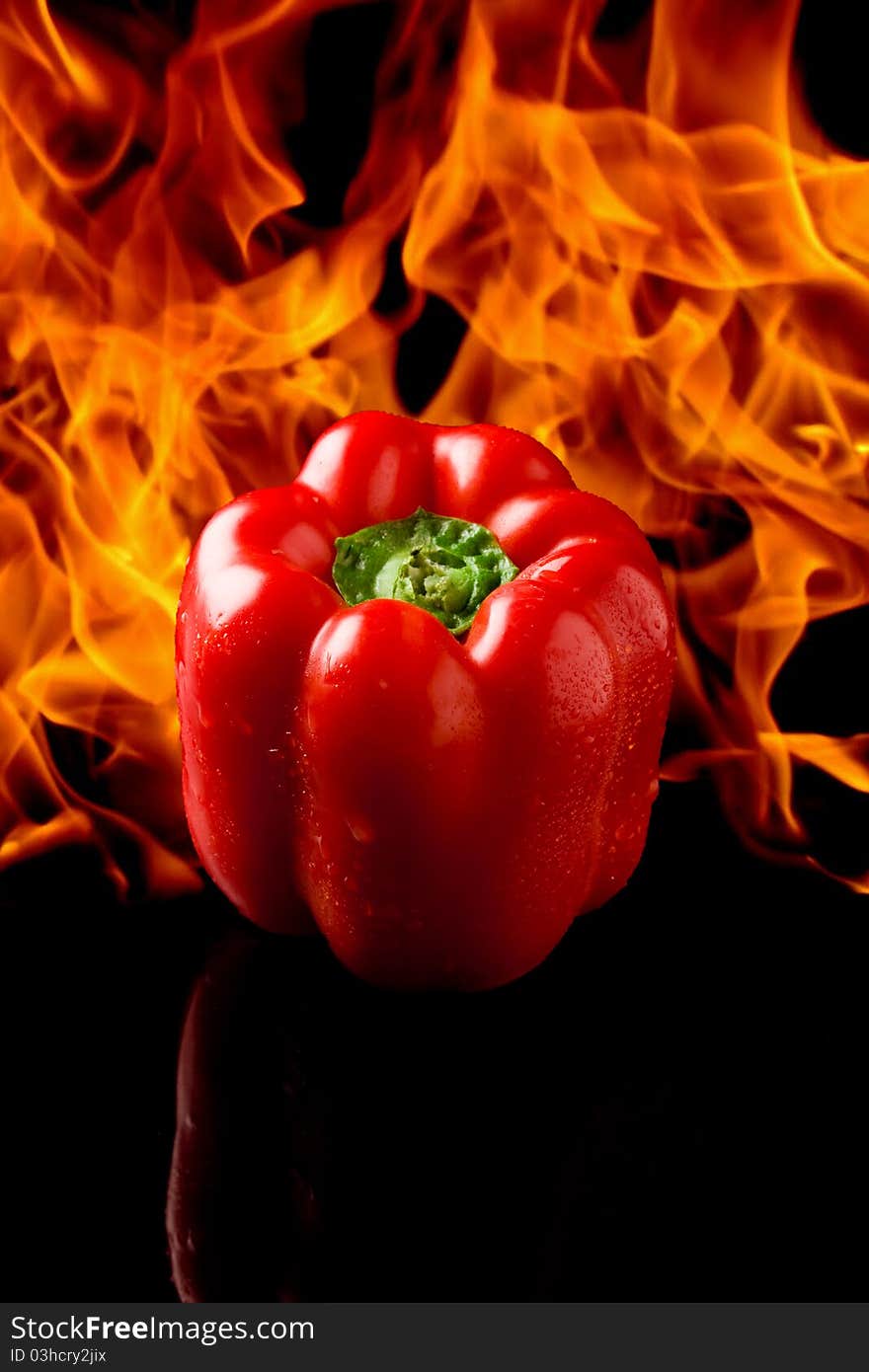 Pepper with fire background