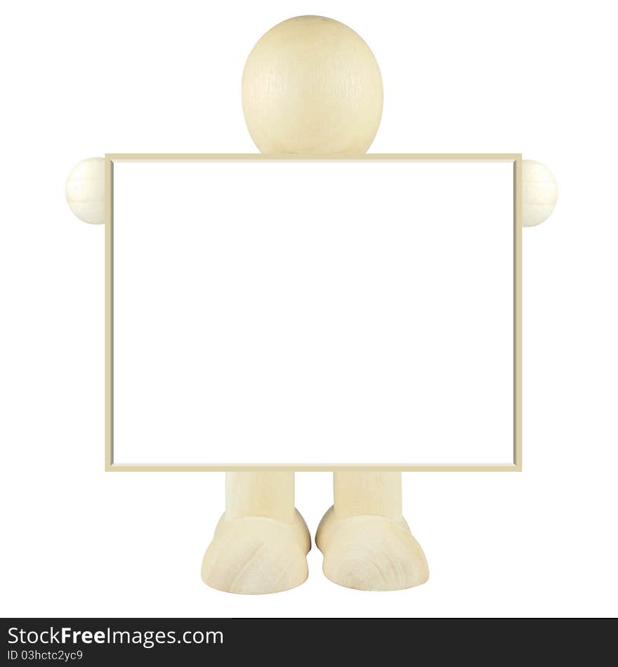 Wooden people hold blank billboard