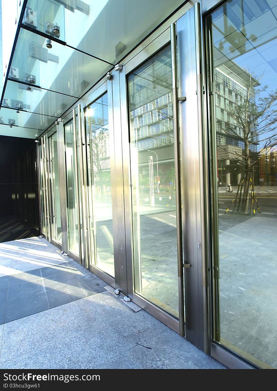 Transparent door of modern building