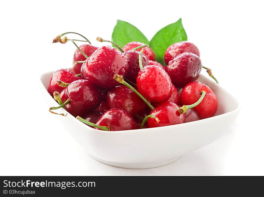 Photo of delicious cherries on white isolated background. Photo of delicious cherries on white isolated background