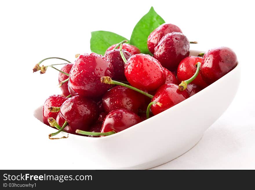 Cherries on white background