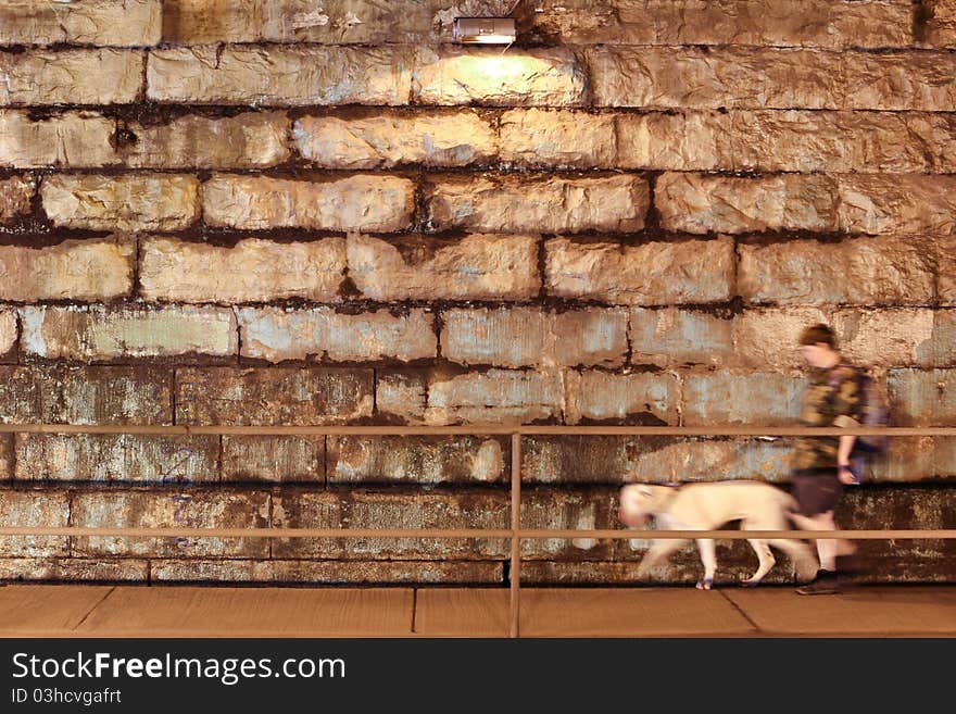 Walking the dog in King ST. underpass. Walking the dog in King ST. underpass