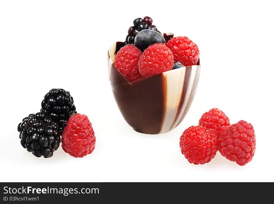 Parfait with berries in chocolate shell. Parfait with berries in chocolate shell