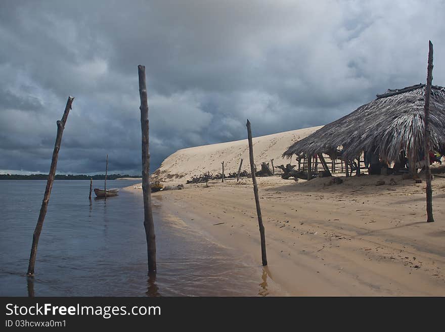 A fisherman´s hut and his precious belongings by Preguiças River, Maranhçao, Brazil