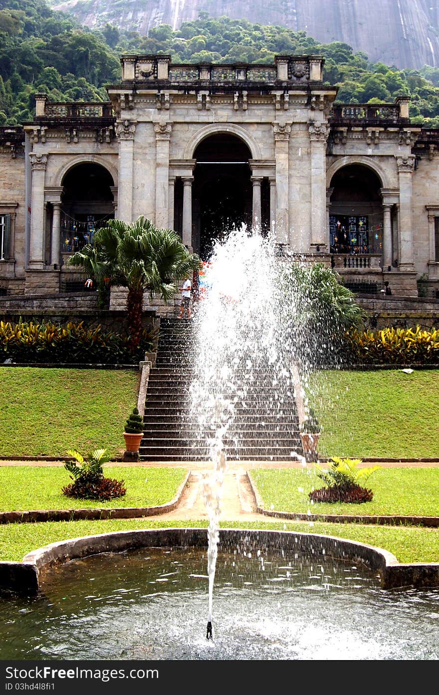 Water fountain spurting in front of palace. Water fountain spurting in front of palace