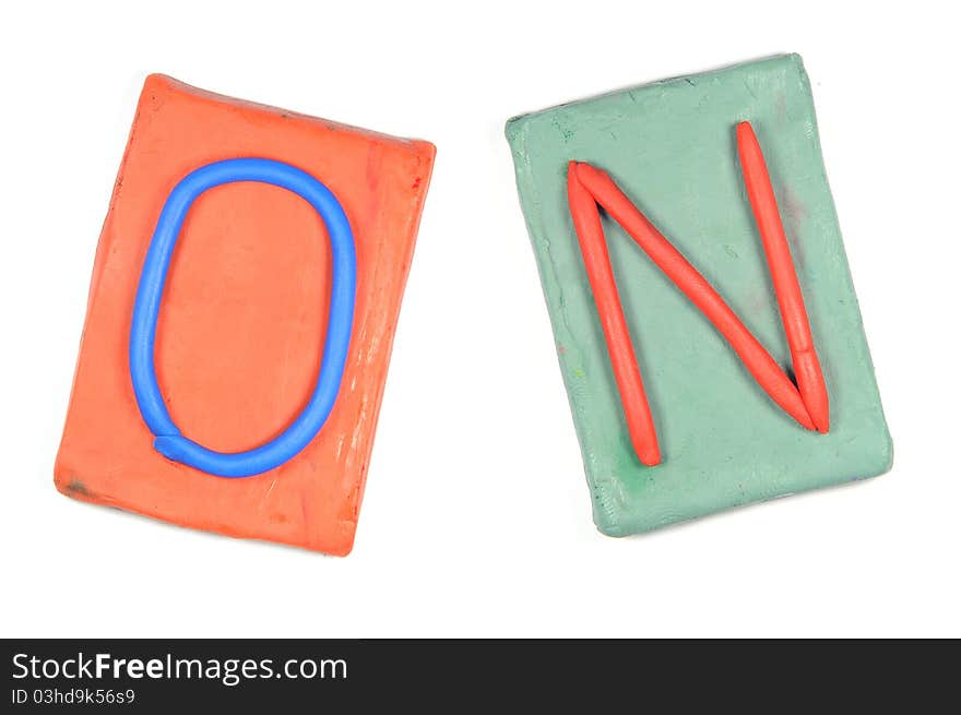 Clay letters. Words ON isolated on the white background