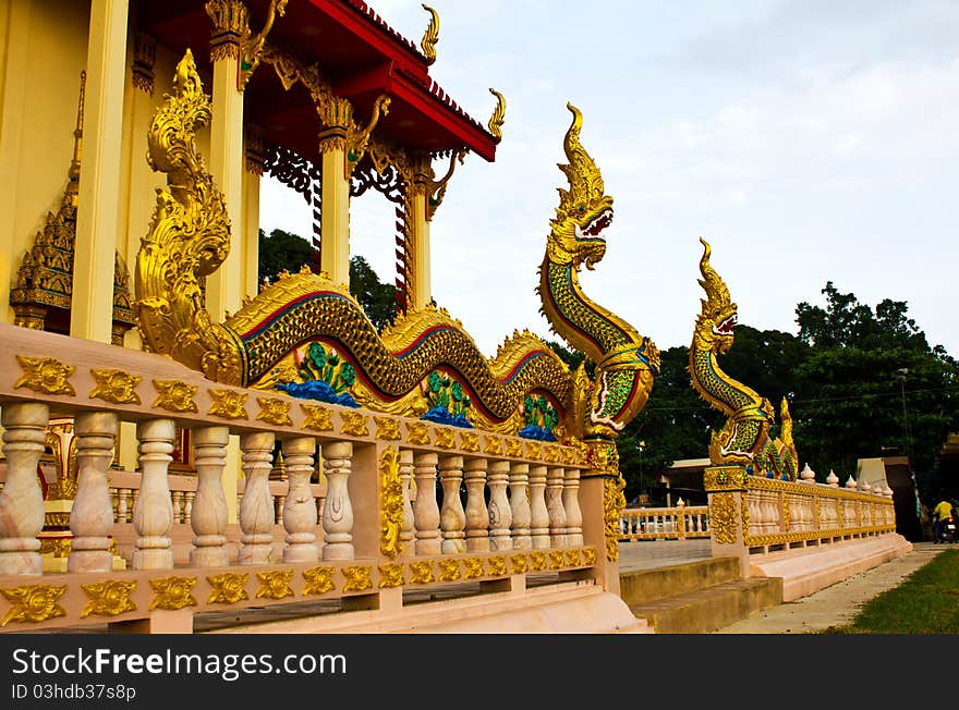 NAGA on the fence next Buddhist Church. In a temple in Thailand.