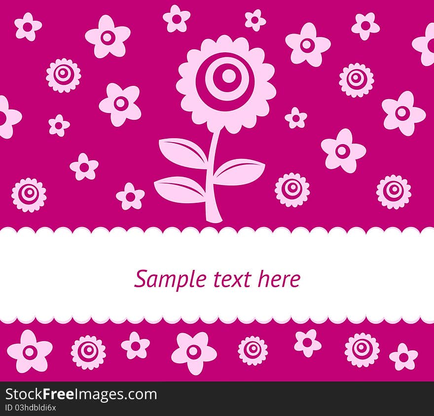 Purple card with pink flowers and place for text