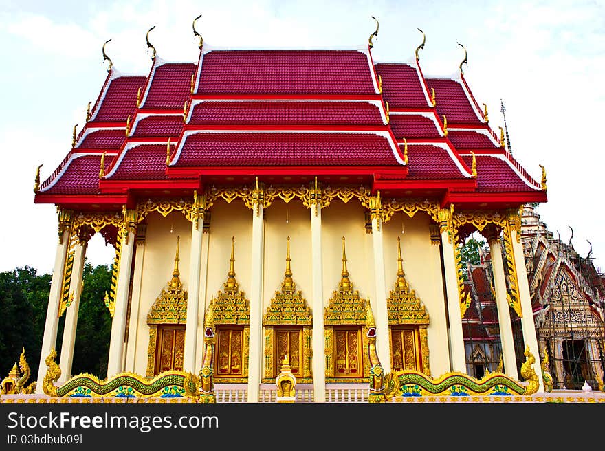 Buddhist churches both old and new. In a temple in Thailand.