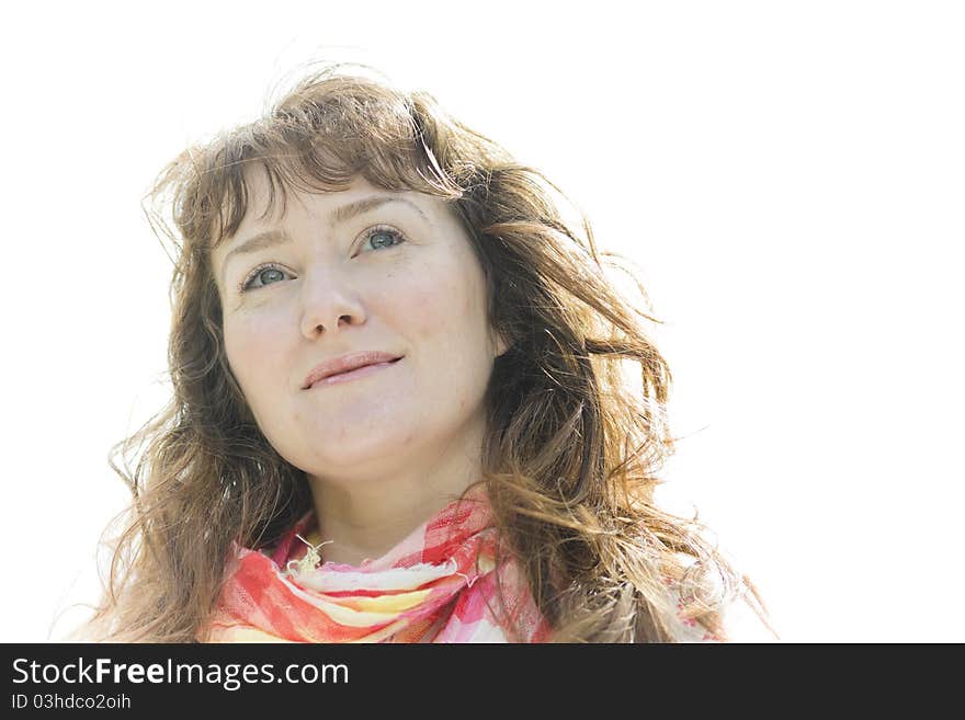 Portrait of a Pretty Young Woman Looking Up to the Sky. Portrait of a Pretty Young Woman Looking Up to the Sky