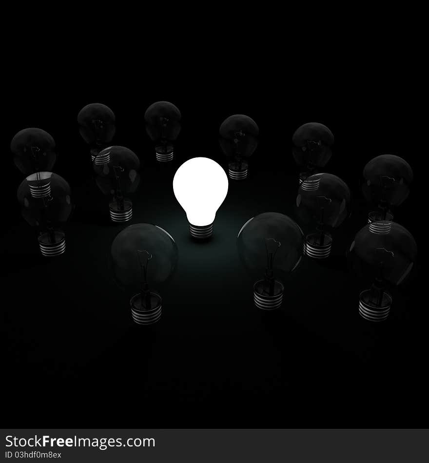 Electric bulb surrounded by bulbs. Electric bulb surrounded by bulbs