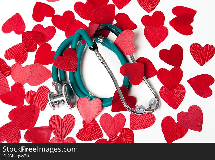 Image showing stethoscope and red hearts. Image showing stethoscope and red hearts