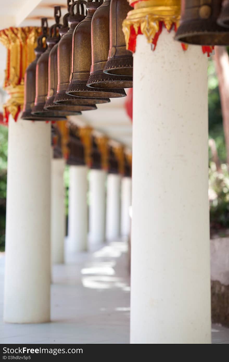 Bells in an ancient Buddhist temple. Pattaya, Thailand