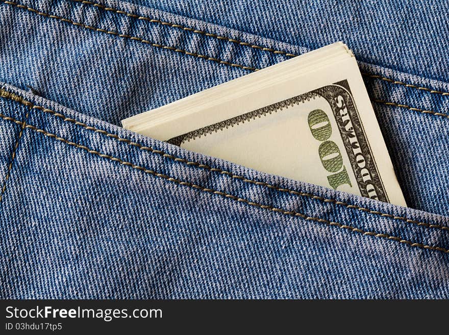 Money in a pocket jeans. Close up. Money in a pocket jeans. Close up