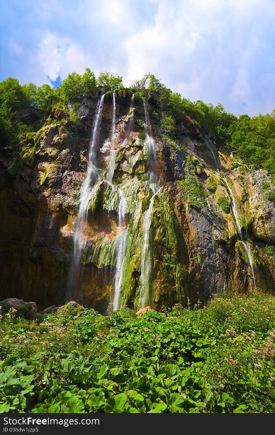 Plitvice waterfall in Croatia - nature travel background