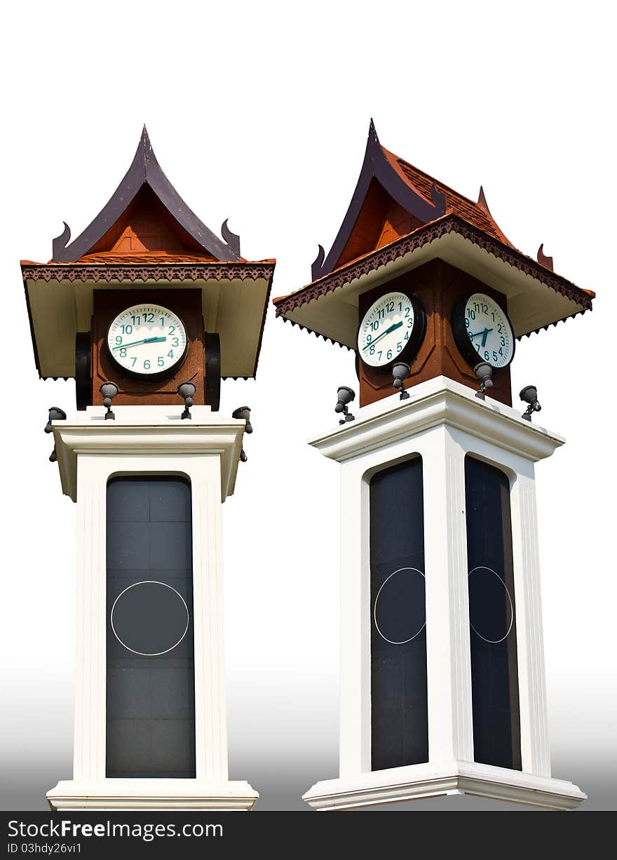 Thai-style clock tower in a district of Thailand