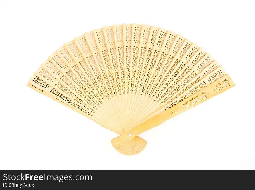 Wooden chinese fan isolated on white