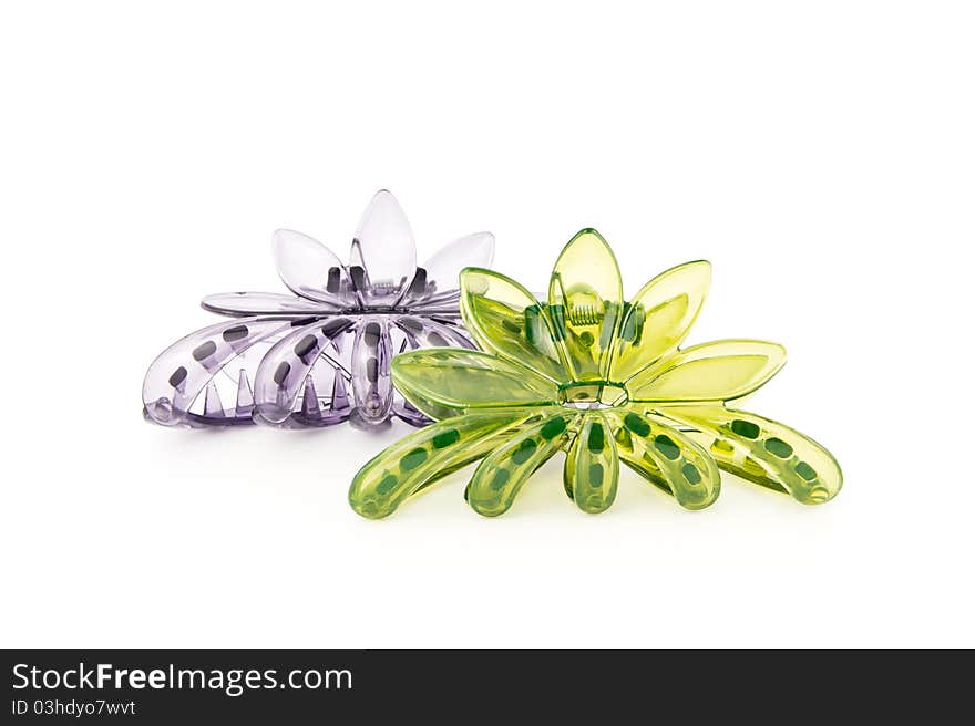 Green and purple hairpin isolated on white