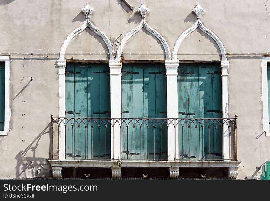 Little balcony with three window in venice. Little balcony with three window in venice